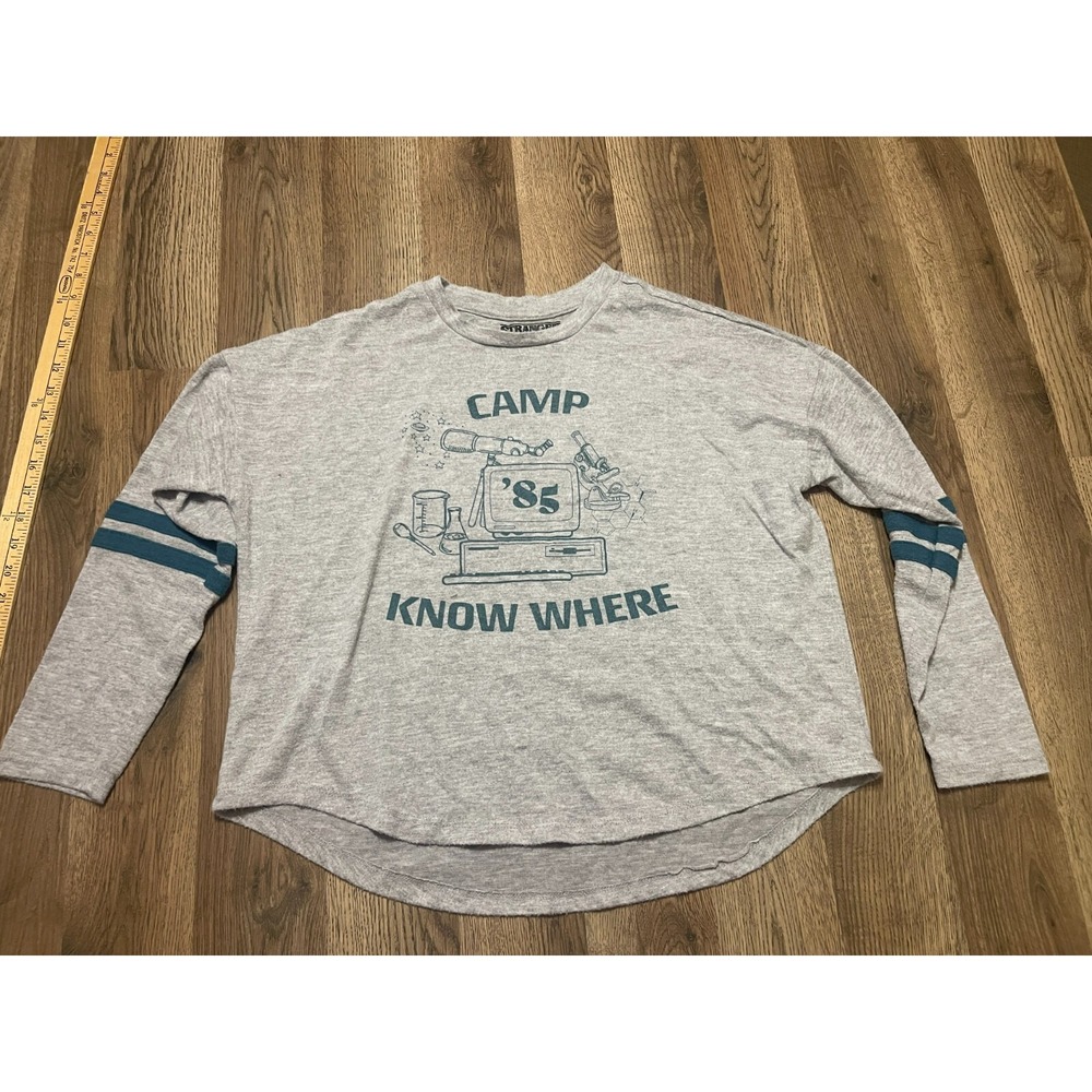 Stranger Things Shirt, Women's Small, Gray, Blue, Long Sleeve, Camp Know Where